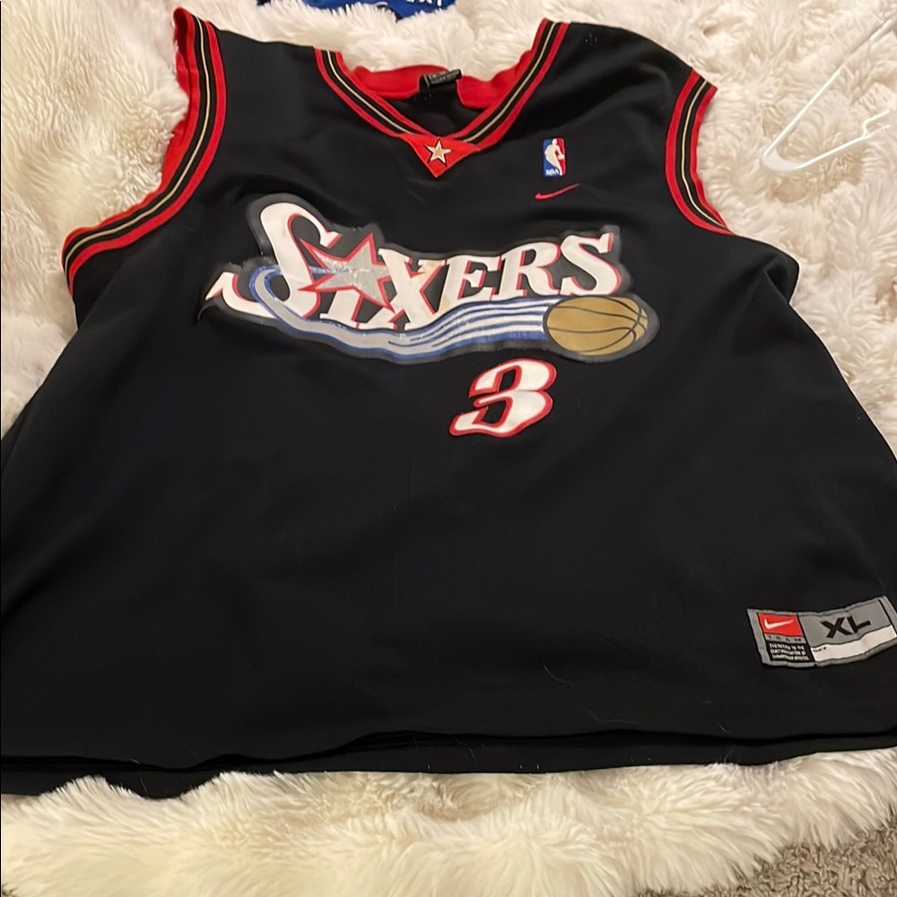 Nike Black and Red Iverson Sixers Basketball Jersey
